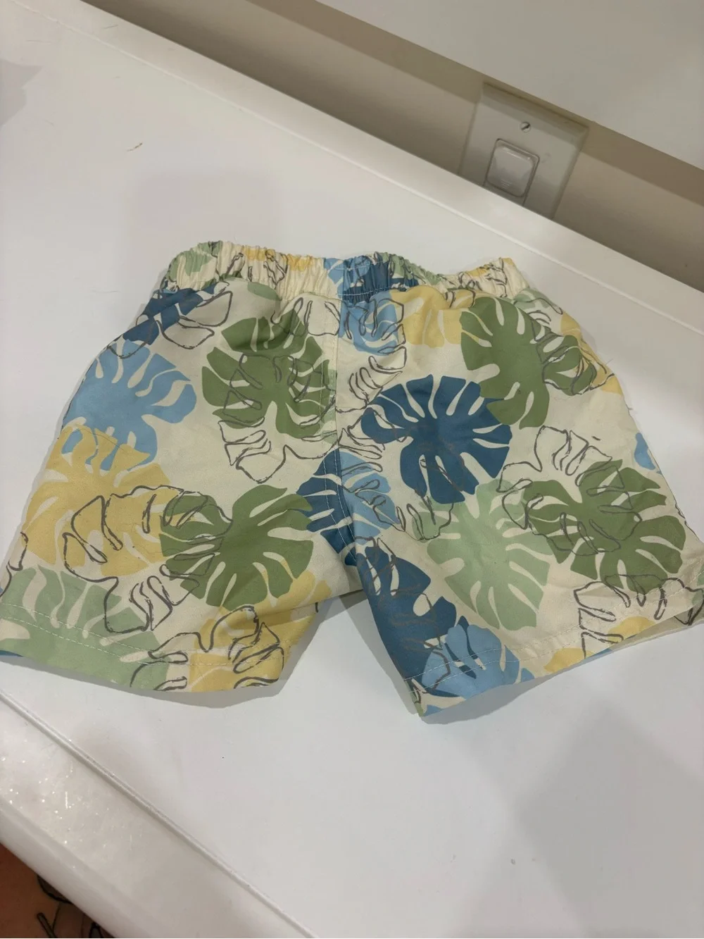 Nicole Miller Kids Tropical Leaf Swim Trunks - Blue Green Yellow